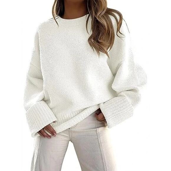 NWT Lillusory Oversized Cuff Sleeve Beige Camel Size M Sweater Boxy Cozy Fuzzy - Picture 2 of 10